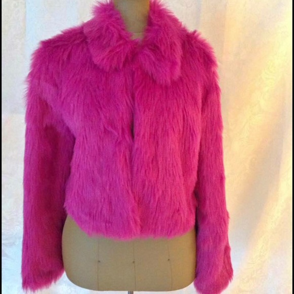 hot pink faux fur coat